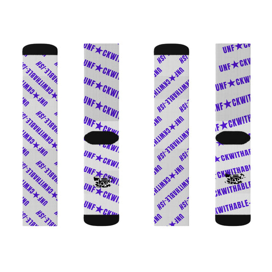 UNF★CKWITHABLE-ISH White & Purple Recycled Poly Crew Socks