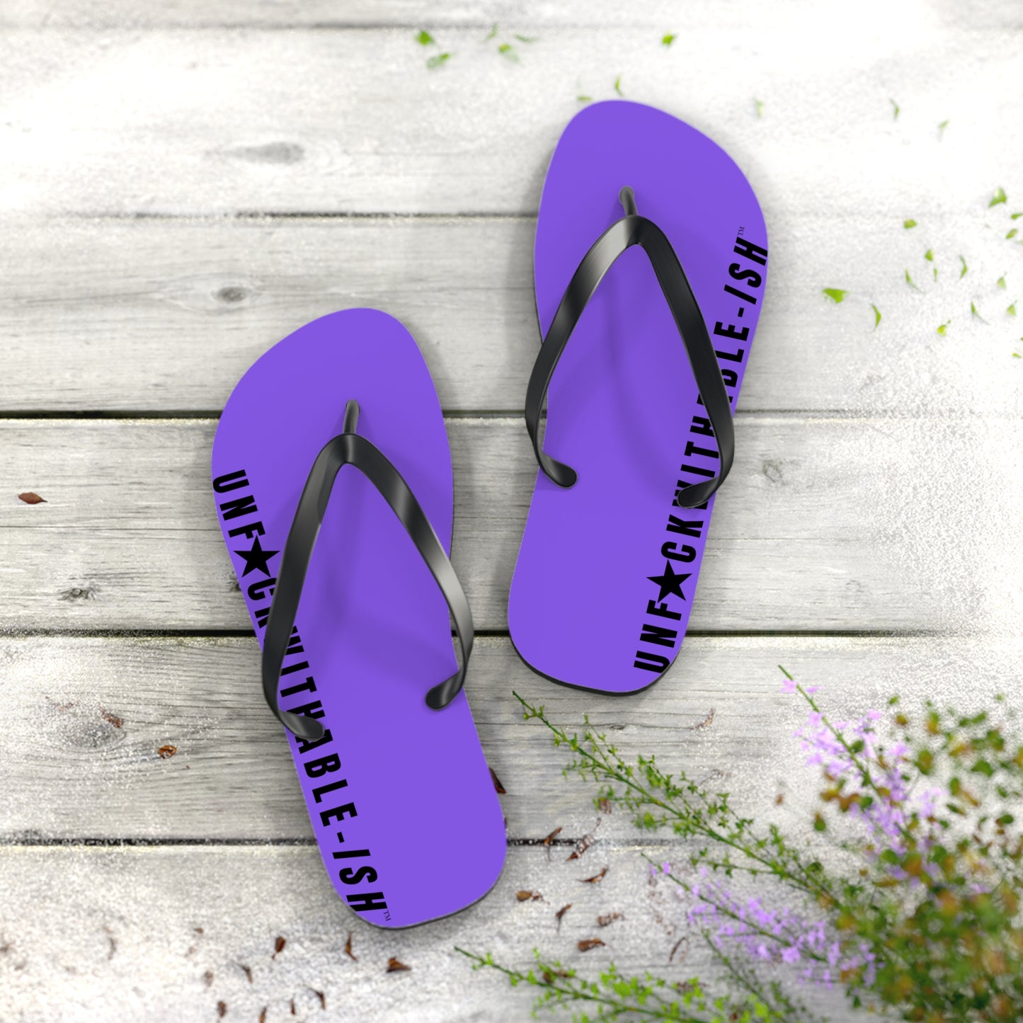 UNF★CKWITHABLE-ISH™ Flip Flops Purple, Black Star