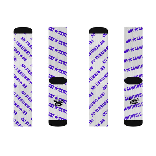 UNF★CKWITHABLE-ISH White & Purple Recycled Poly Crew Socks