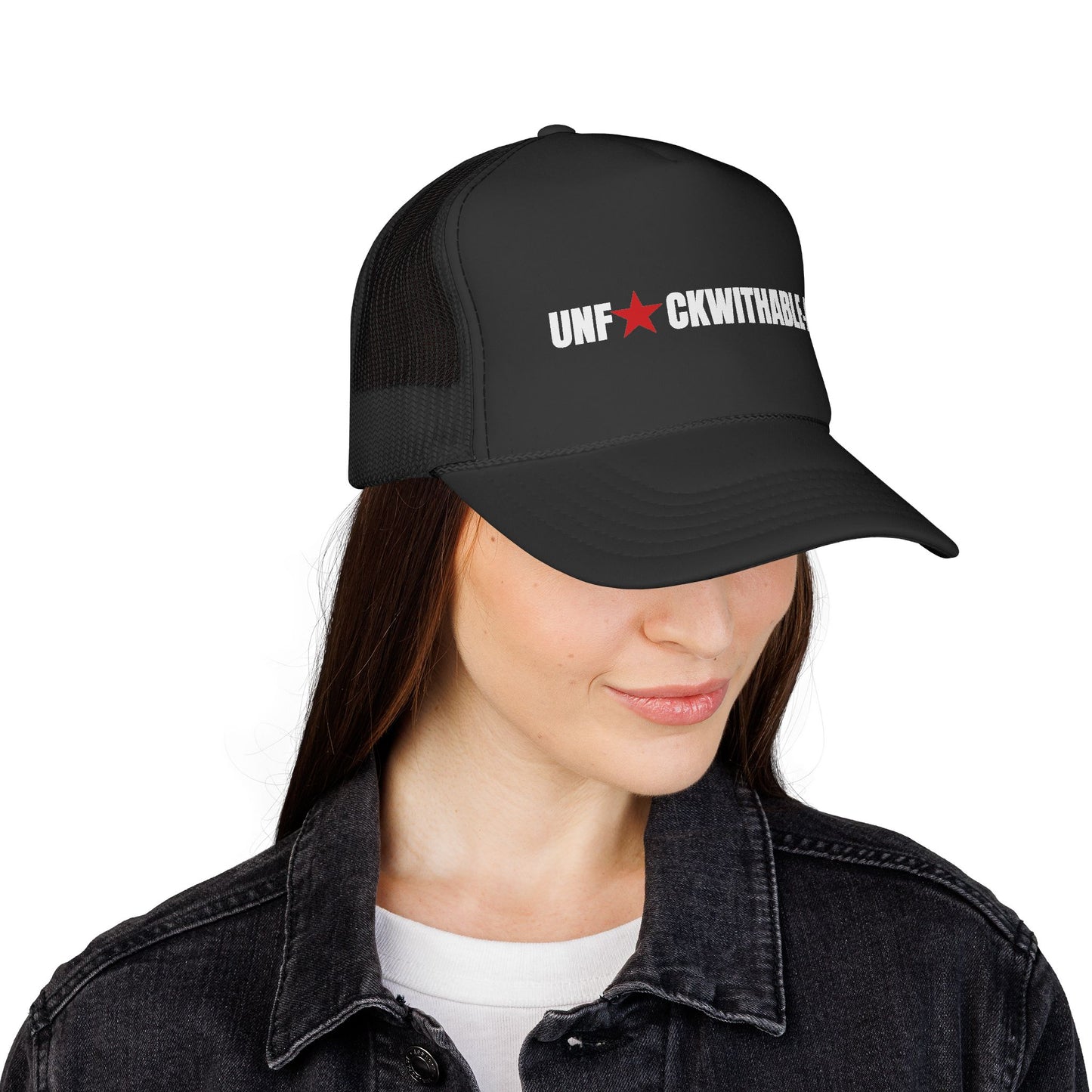 UNF★CKWITHABLE-ISH™ Trucker Hat, Unisex Black & Red
