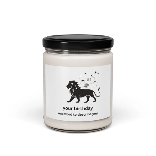 Customized Astrology Scented Soy Candle, Leo Birthday Printify