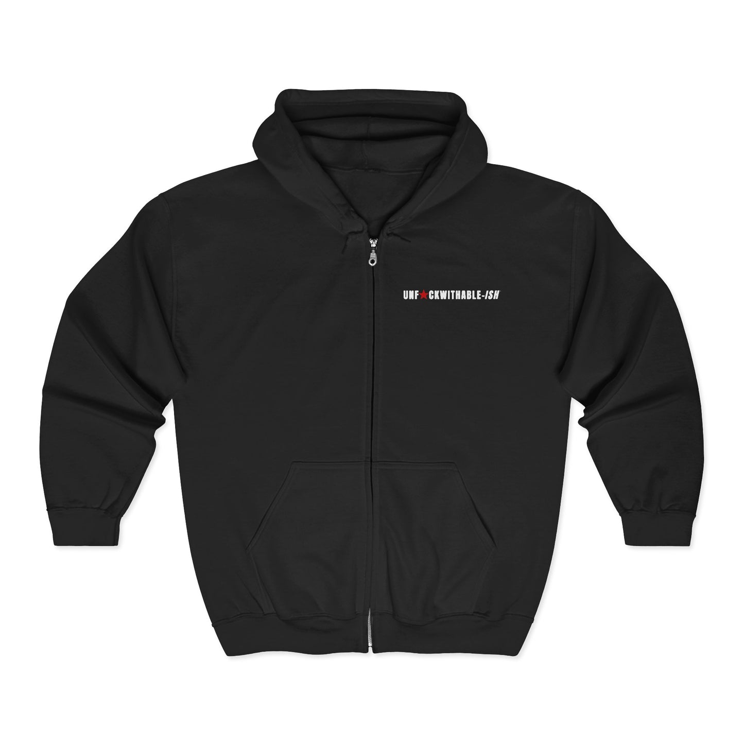 UNF★CKWITHABLE-ISH™ Men’s Medium-Weight Zip-Up Hoodie, White/Red Star
