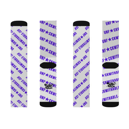 UNF★CKWITHABLE-ISH White & Purple Recycled Poly Crew Socks