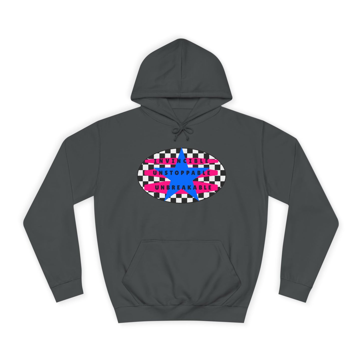 Retro Rebel Streetwear 
Unisex Premium Classic Fit Hoodie, Invincible Unstoppable Unbreakable - 7 Colors