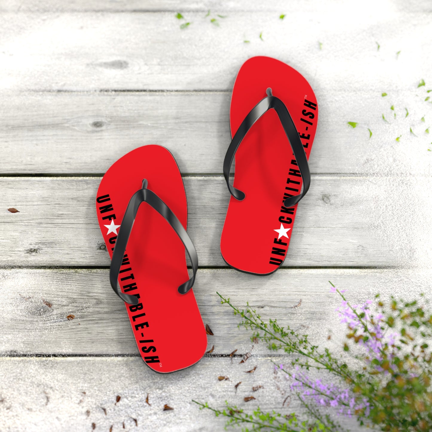 UNF★CKWITHABLE-ISH™ Flip Flops Black, Red/White