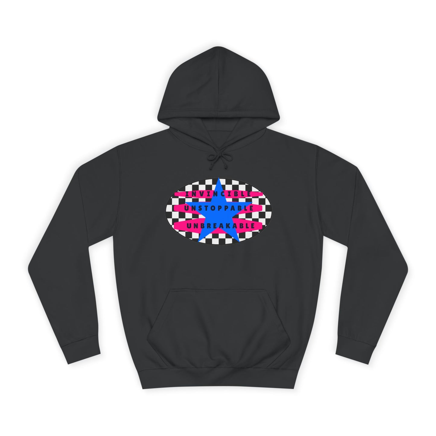 Retro Rebel Streetwear 
Unisex Premium Classic Fit Hoodie, Invincible Unstoppable Unbreakable - 7 Colors