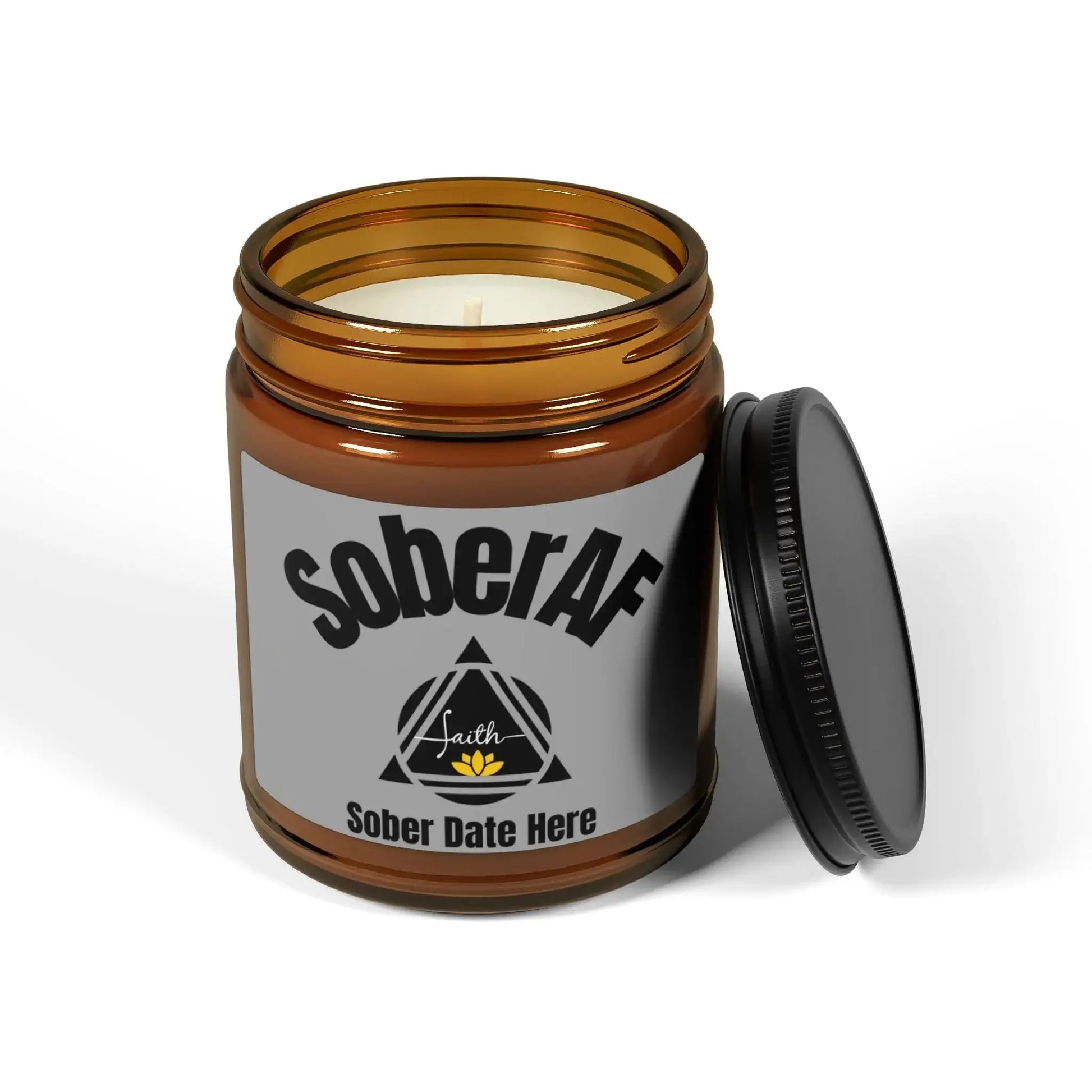 Inspirational SoberAF Soy Candle 9oz Amber Jar, The Recovery Grind Collection Printify