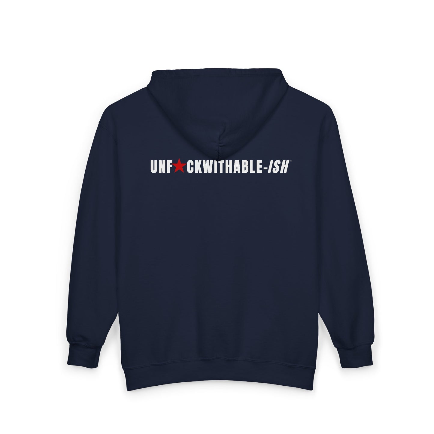 UNF★CKWITHABLE-ISH™ Men’s Medium-Weight Zip-Up Hoodie, White/Red Star