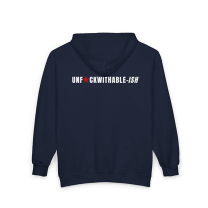 UNF★CKWITHABLE-ISH™ Men’s Medium-Weight Zip-Up Hoodie, White/Red Star