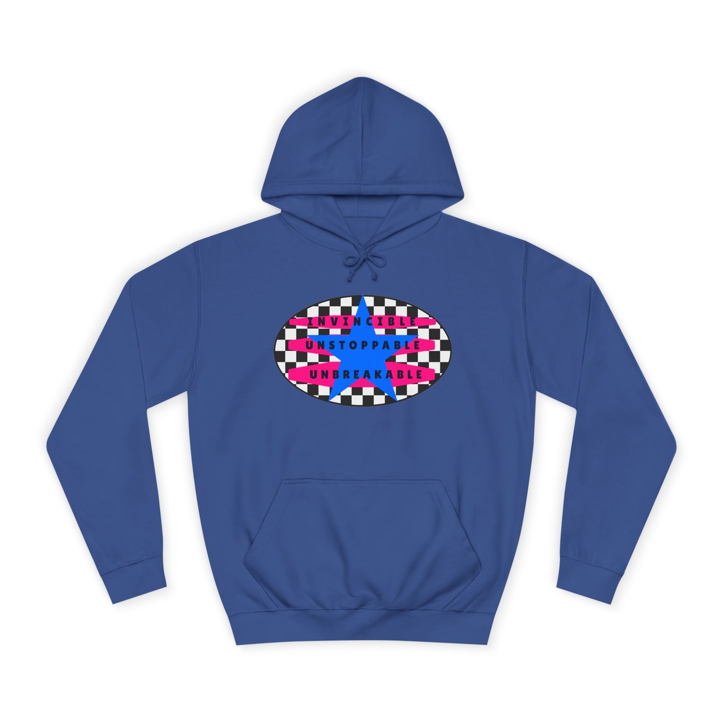 Retro Rebel Streetwear 
Unisex Premium Classic Fit Hoodie, Invincible Unstoppable Unbreakable - 7 Colors