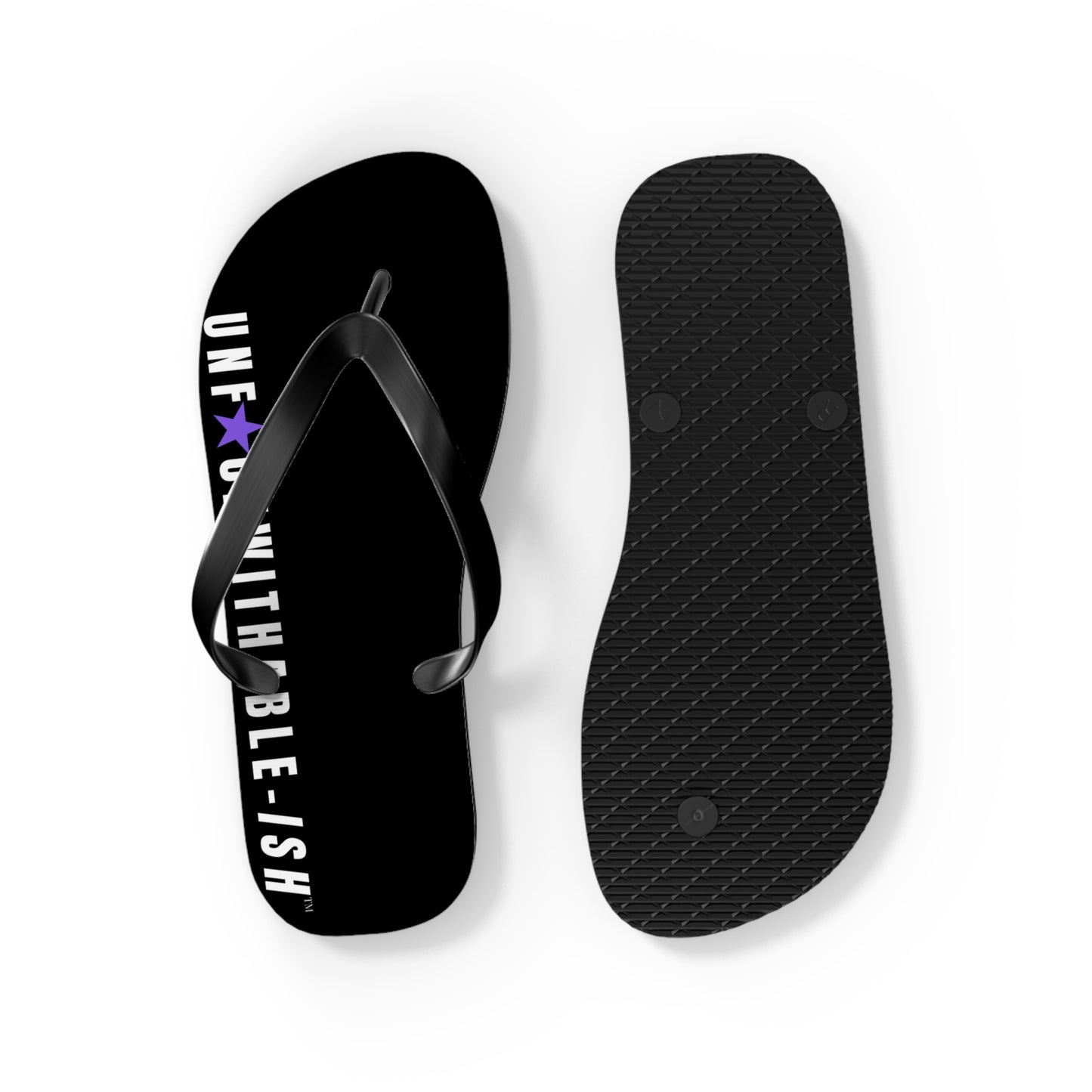 UNF★CKWITHABLE-ISH™ Flip Flops Black, White/Purple Star