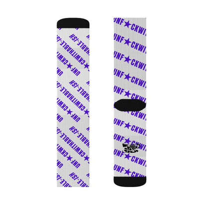 UNF★CKWITHABLE-ISH White & Purple Recycled Poly Crew Socks