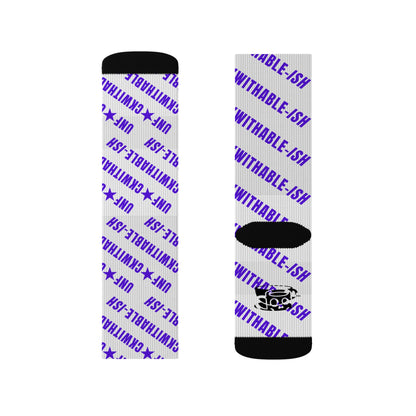 UNF★CKWITHABLE-ISH White & Purple Recycled Poly Crew Socks