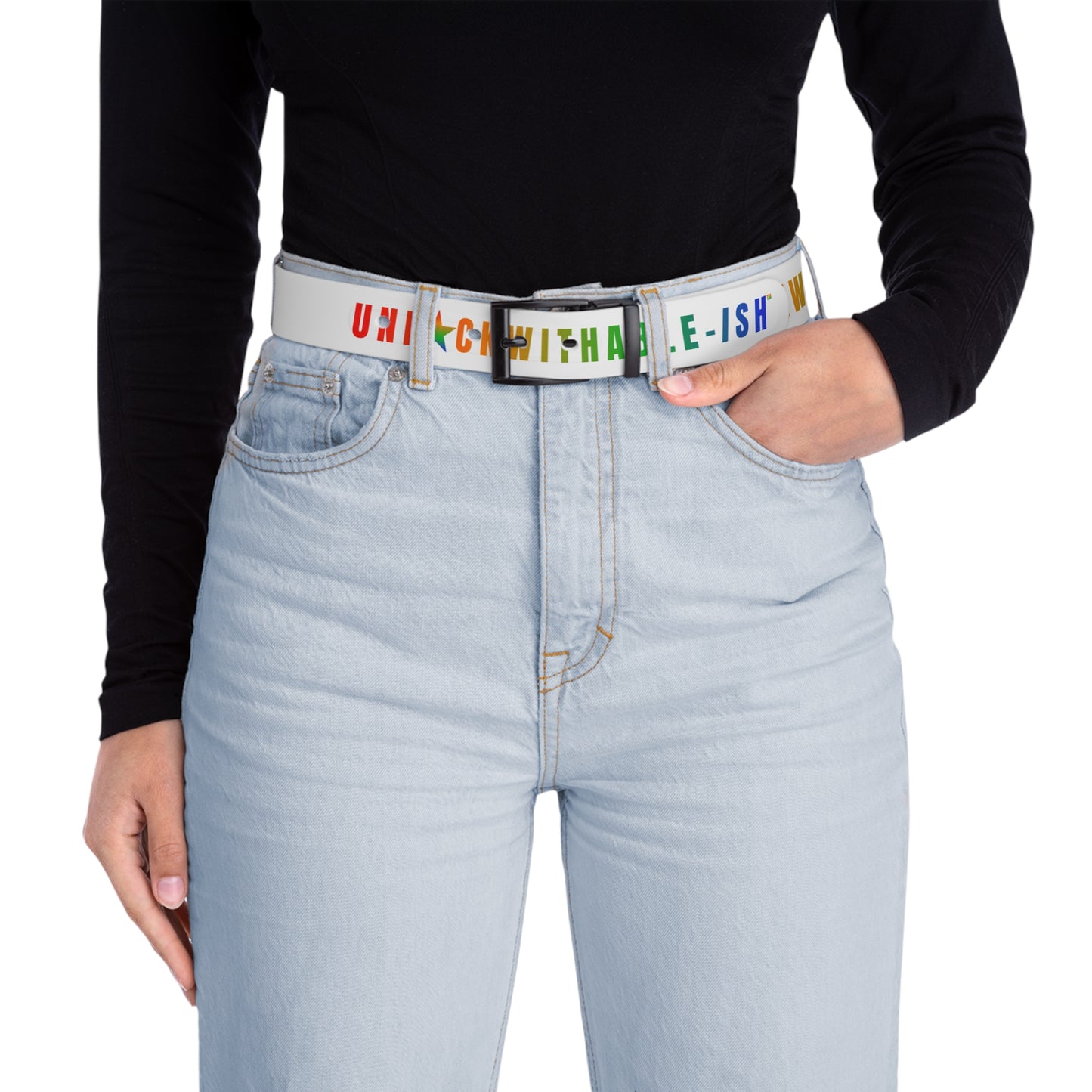 UNF★CKWITHABLE-ISH™ Belt White, Rainbow/Rainbow Star