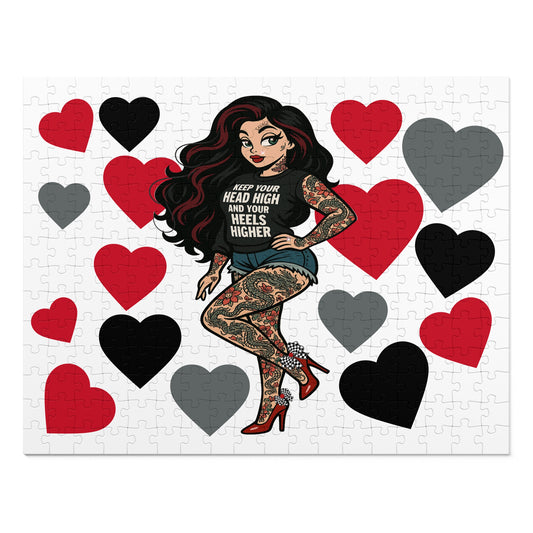 Tattooed Sexy Woman Heart Jigsaw Puzzle with Tin Box