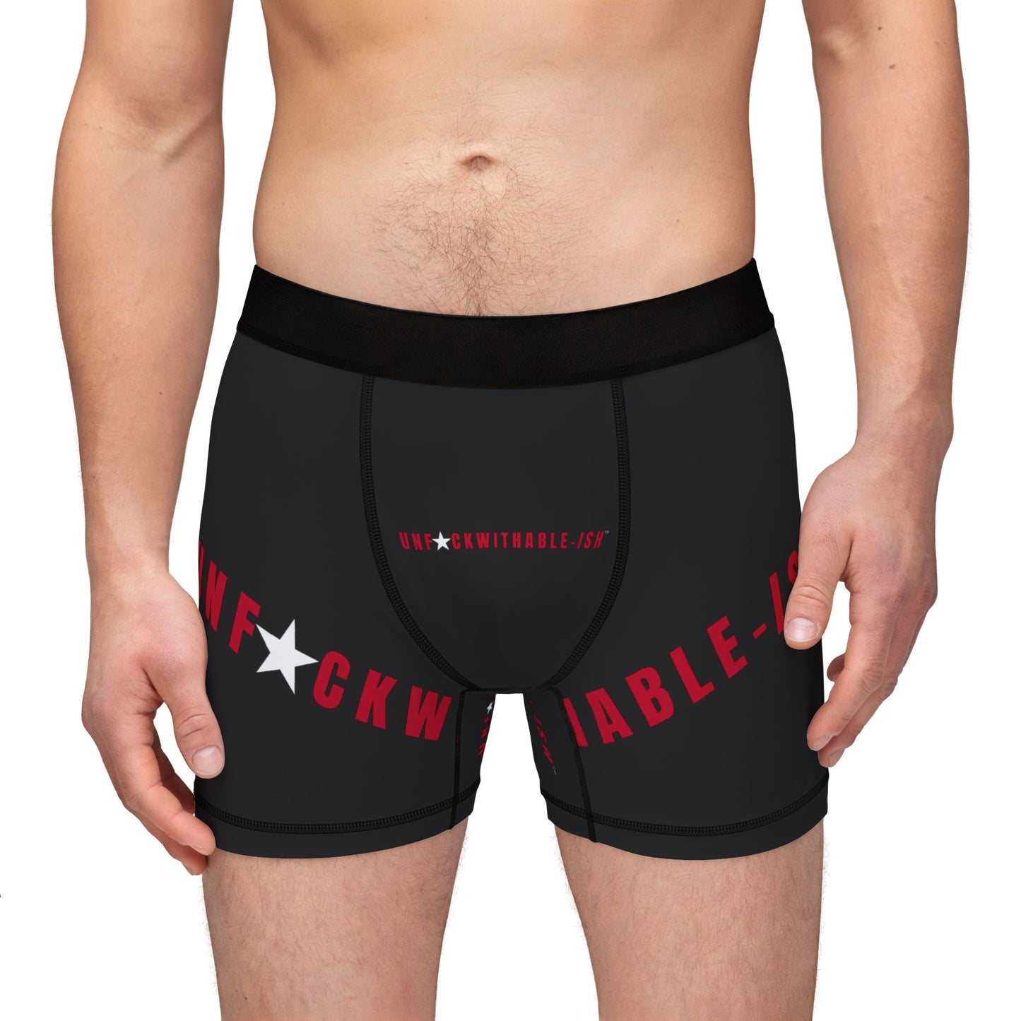 UNF★CKWITHABLE-ISH™ Boxer Briefs – Black + Red Bold, I Survived, I Flex, Deal With It