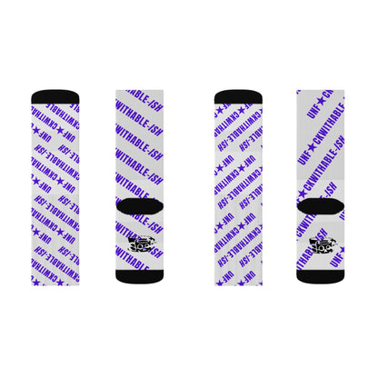 UNF★CKWITHABLE-ISH White & Purple Recycled Poly Crew Socks