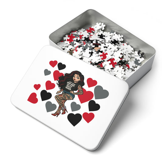 Tattooed Sexy Woman Heart Jigsaw Puzzle with Tin Box