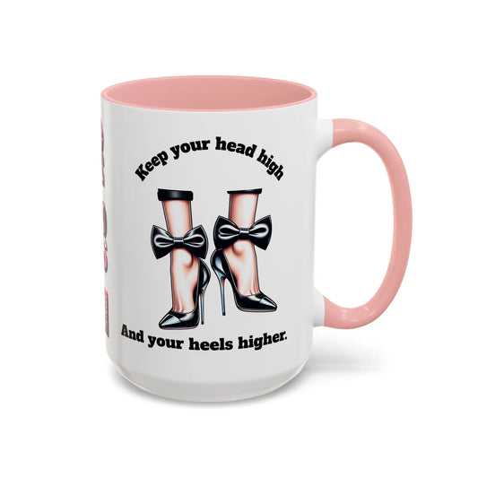 Inspirational, woman, power, accent, mug, pink high heels
