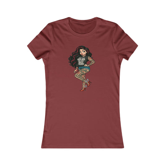 Pin-up Tattoed Sexy Wiman Fitted Tee Vintage Streetwear Style The Bean Grind recovery merch.
