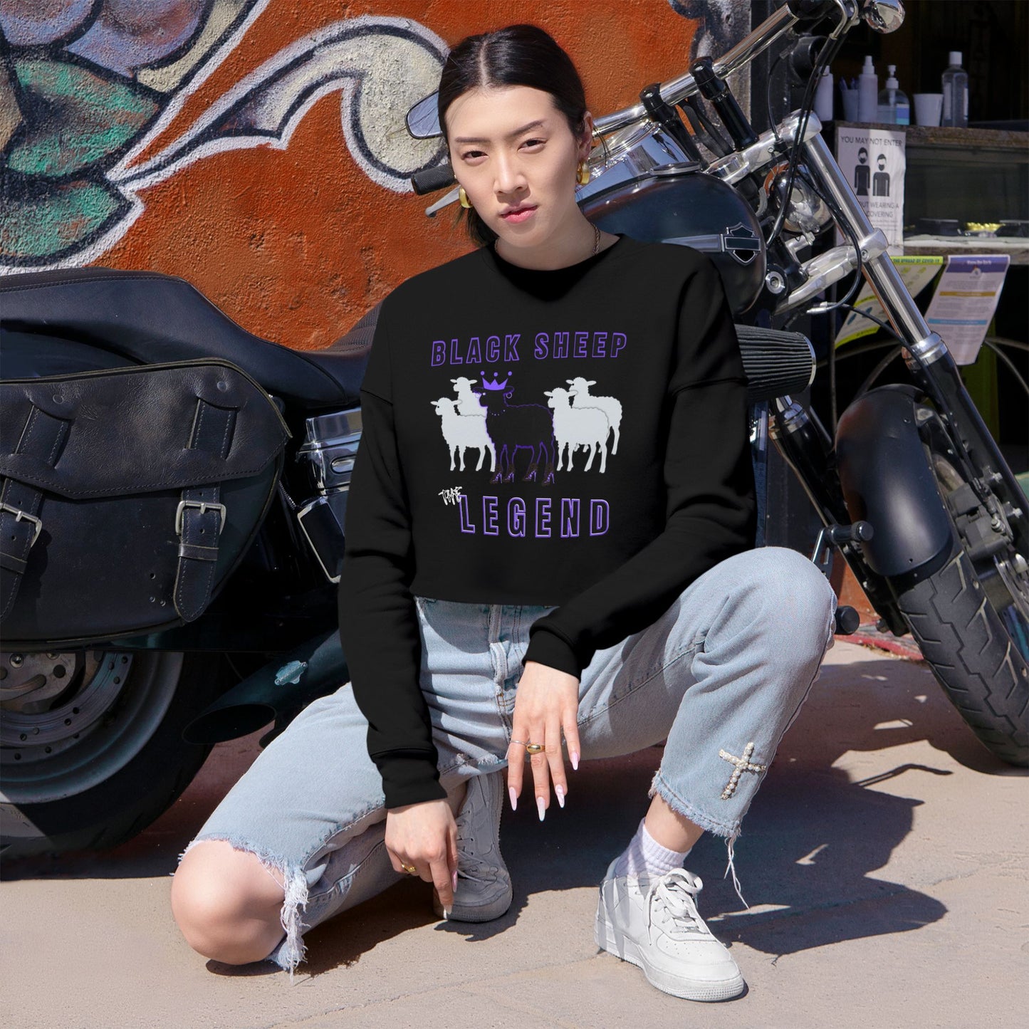 Edgy Streetwear Black Sheep Women's Cropped Sweatshirt, The Legend