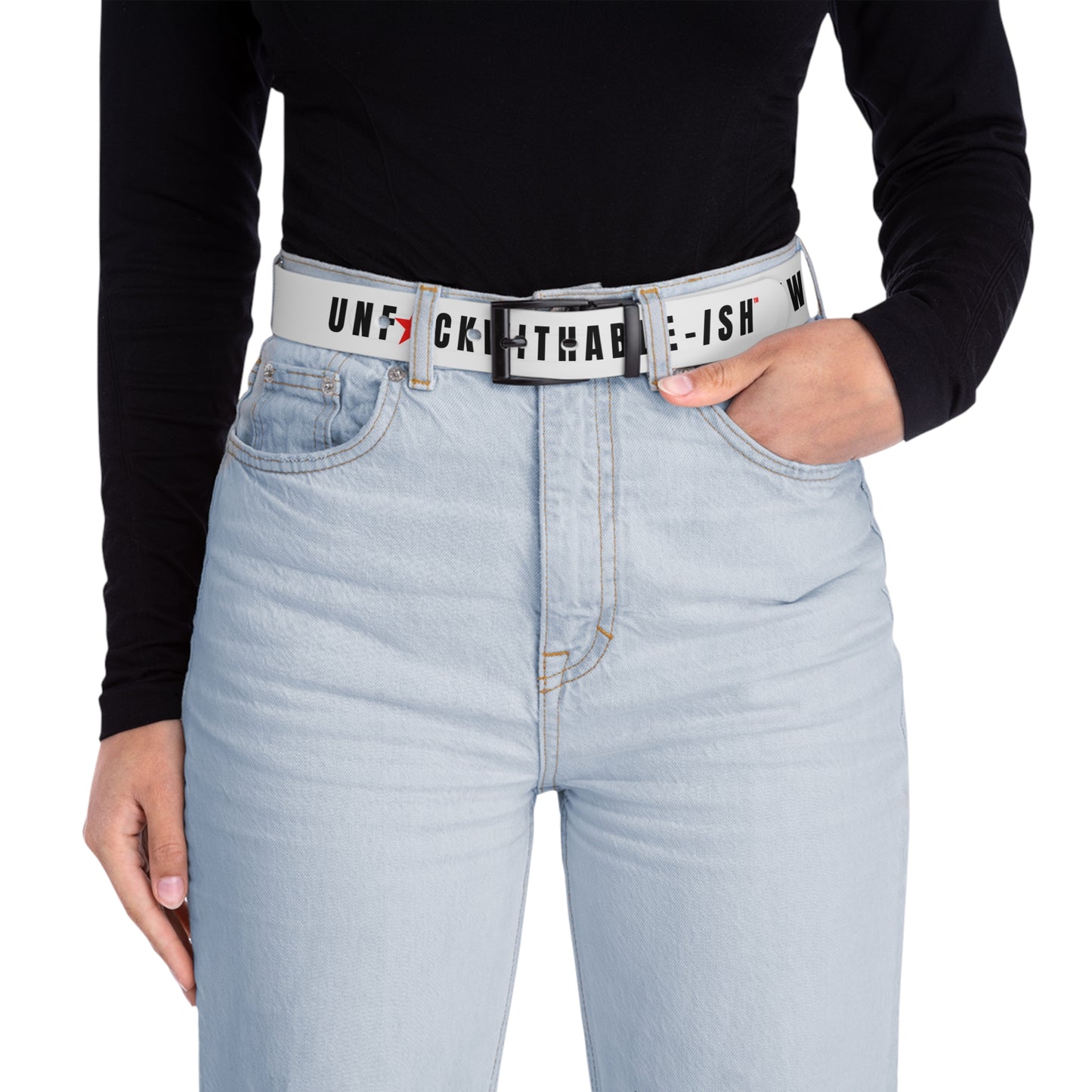 UNF★CKWITHABLE-ISH™ Belt White, Black/Red Star
