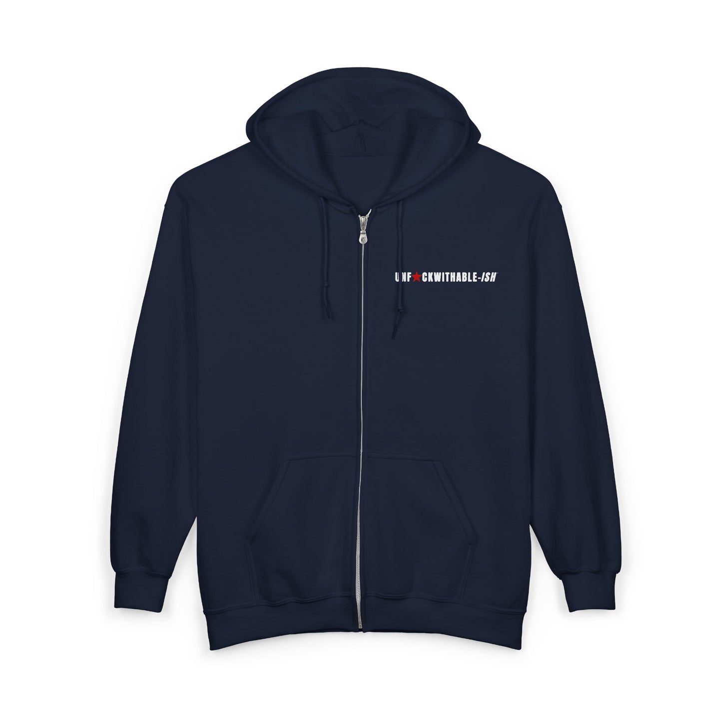 UNF★CKWITHABLE-ISH™ Men’s Medium-Weight Zip-Up Hoodie, White/Red Star