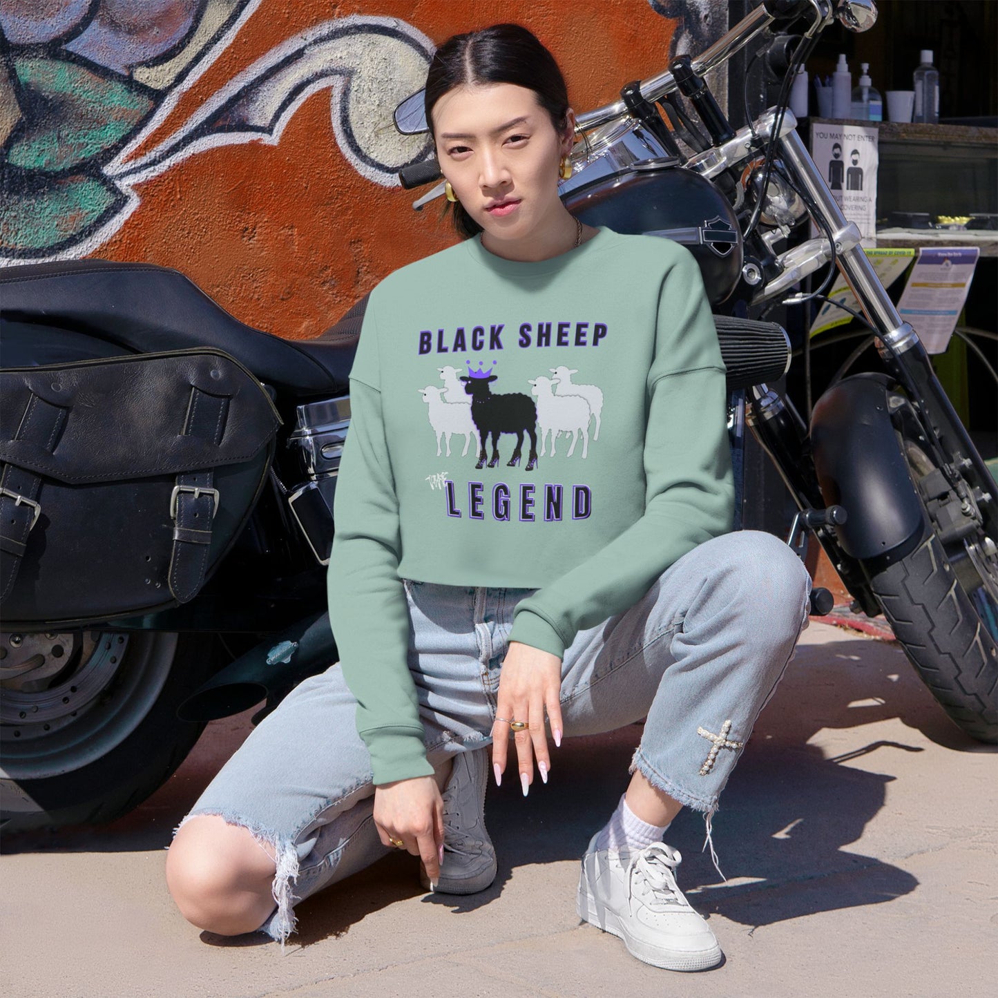 Edgy Streetwear Black Sheep Women's Cropped Sweatshirt, The Legend