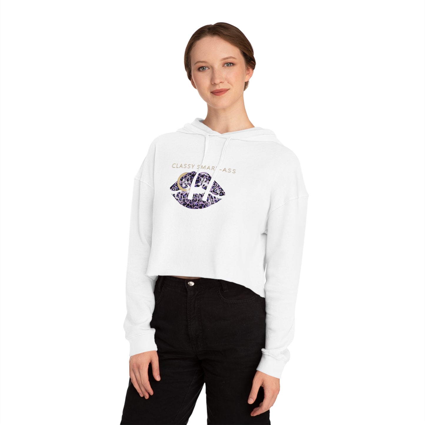 Women's Streetwear Style Cropped Hoodie, Classy Smart-Ass Leopard Lips