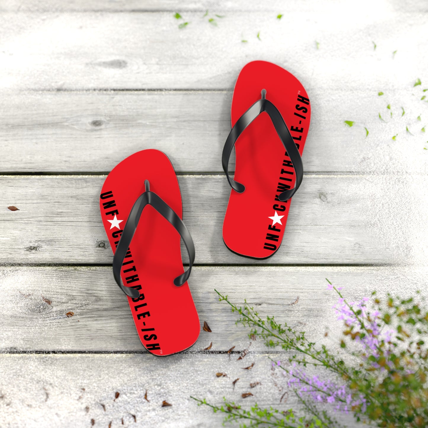 UNF★CKWITHABLE-ISH™ Flip Flops Black, Red/White