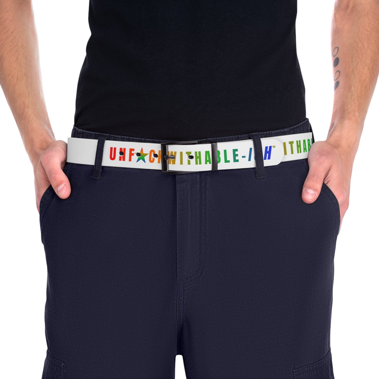 UNF★CKWITHABLE-ISH™ Belt White, Rainbow/Rainbow Star