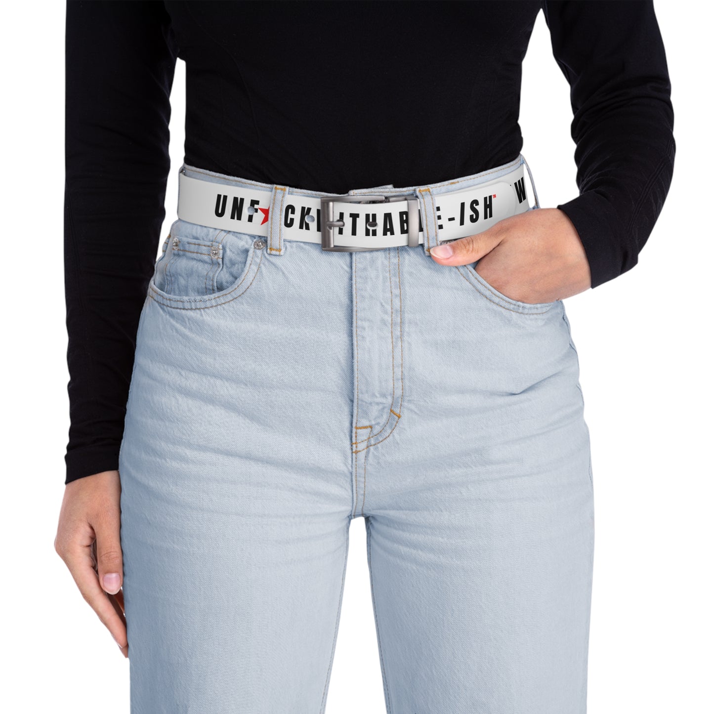 UNF★CKWITHABLE-ISH™ Belt White, Black/Red Star