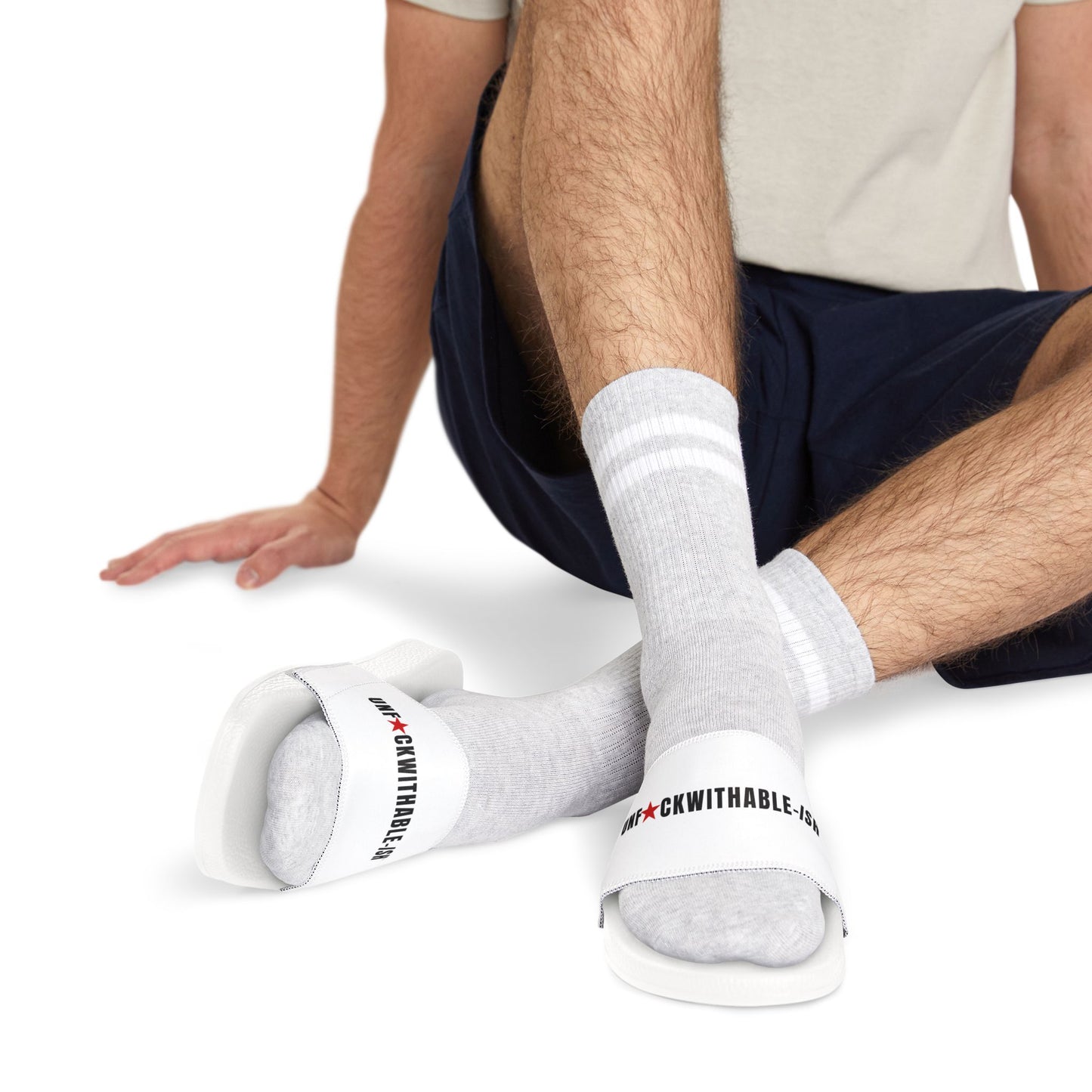 UNF★CKWITHABLE-ISH™ Men's Adjustable Slides White/ Red Star