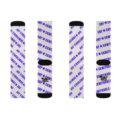 UNF★CKWITHABLE-ISH White & Purple Recycled Poly Crew Socks