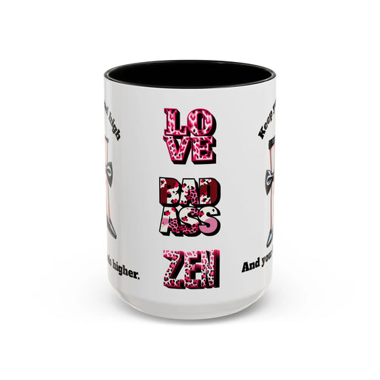 Inspirational Woman Empowerment Accent Mug, Love. Badass. Zen Printify