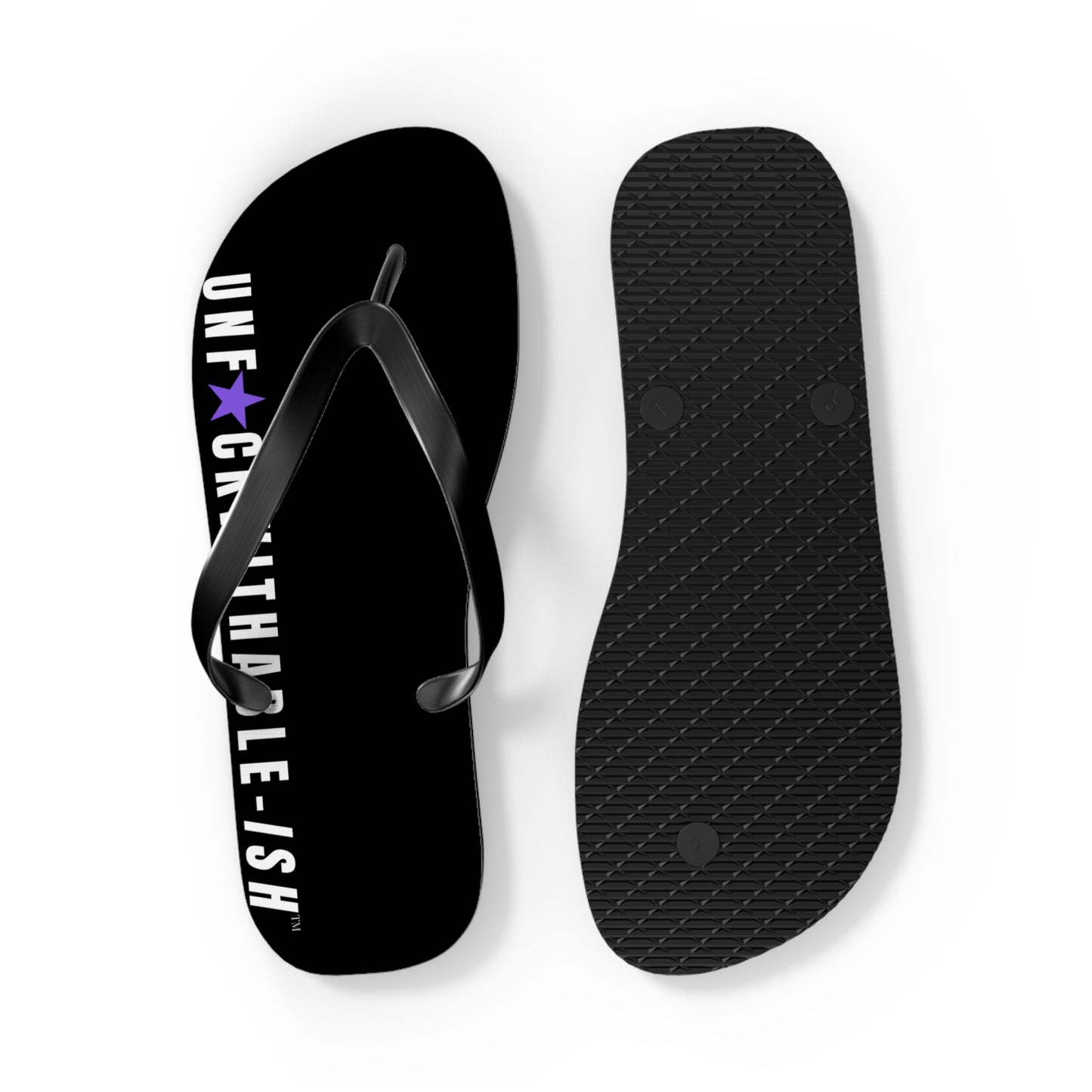 UNF★CKWITHABLE-ISH™ Flip Flops Black, White/Purple Star