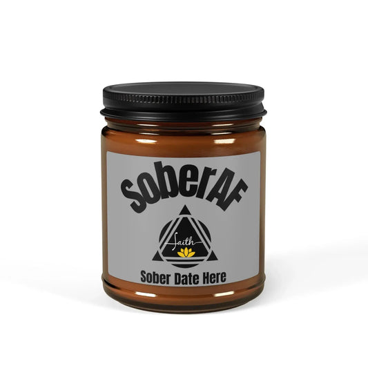 Inspirational SoberAF Soy Candle 9oz Amber Jar, The Recovery Grind Collection Printify