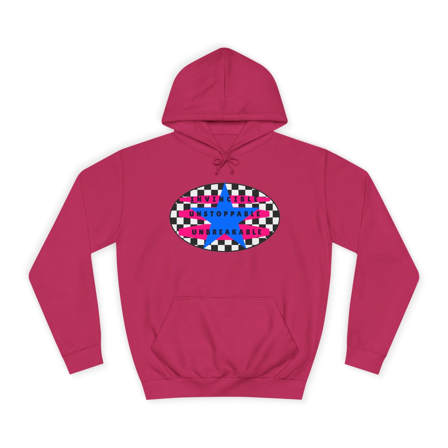 Retro Rebel Streetwear 
Unisex Premium Classic Fit Hoodie, Invincible Unstoppable Unbreakable - 7 Colors