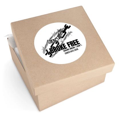 “I Broke Free” Sober Sticker – Black Recovery Chain Decal, Custom Sober Date Printify