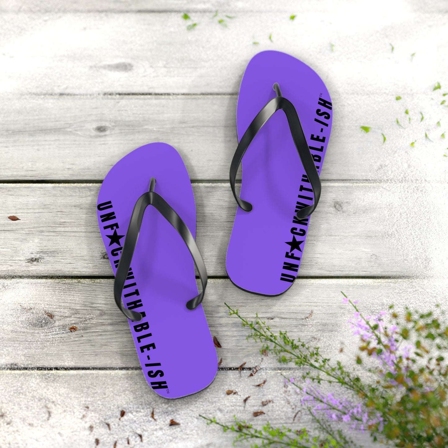 UNF★CKWITHABLE-ISH™ Flip Flops Purple, Black Star