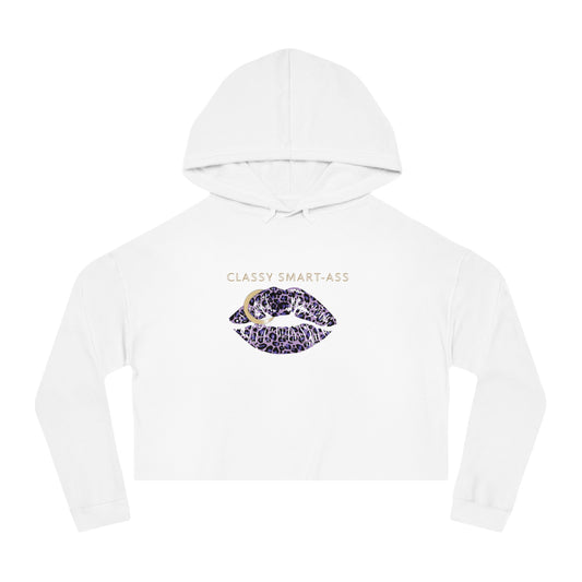 Women's Streetwear Style Cropped Hoodie, Classy Smart-Ass Leopard Lips