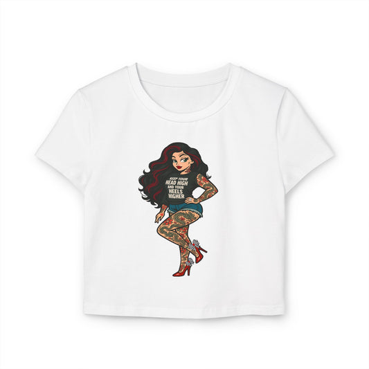 Rebel Tattoo Babe Crop Top Tee – Hold Your Head High, Heels Higher