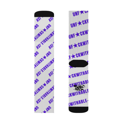 UNF★CKWITHABLE-ISH White & Purple Recycled Poly Crew Socks