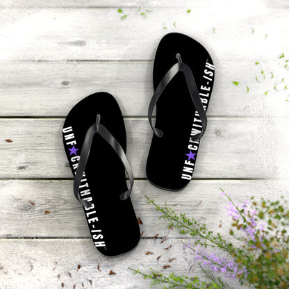 UNF★CKWITHABLE-ISH™ Flip Flops Black, White/Purple Star