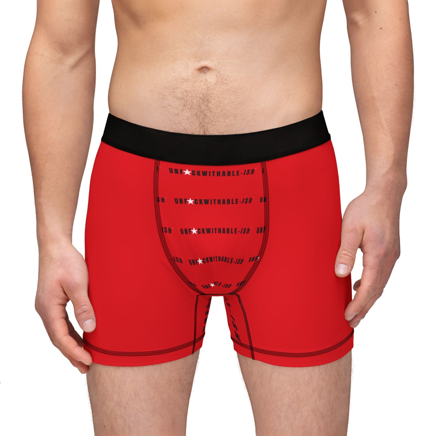 UNF★CKWITHABLE-ISH™ Boxer Briefs – Classic Red All-Over, Warning: Extreme Confidence In This Package