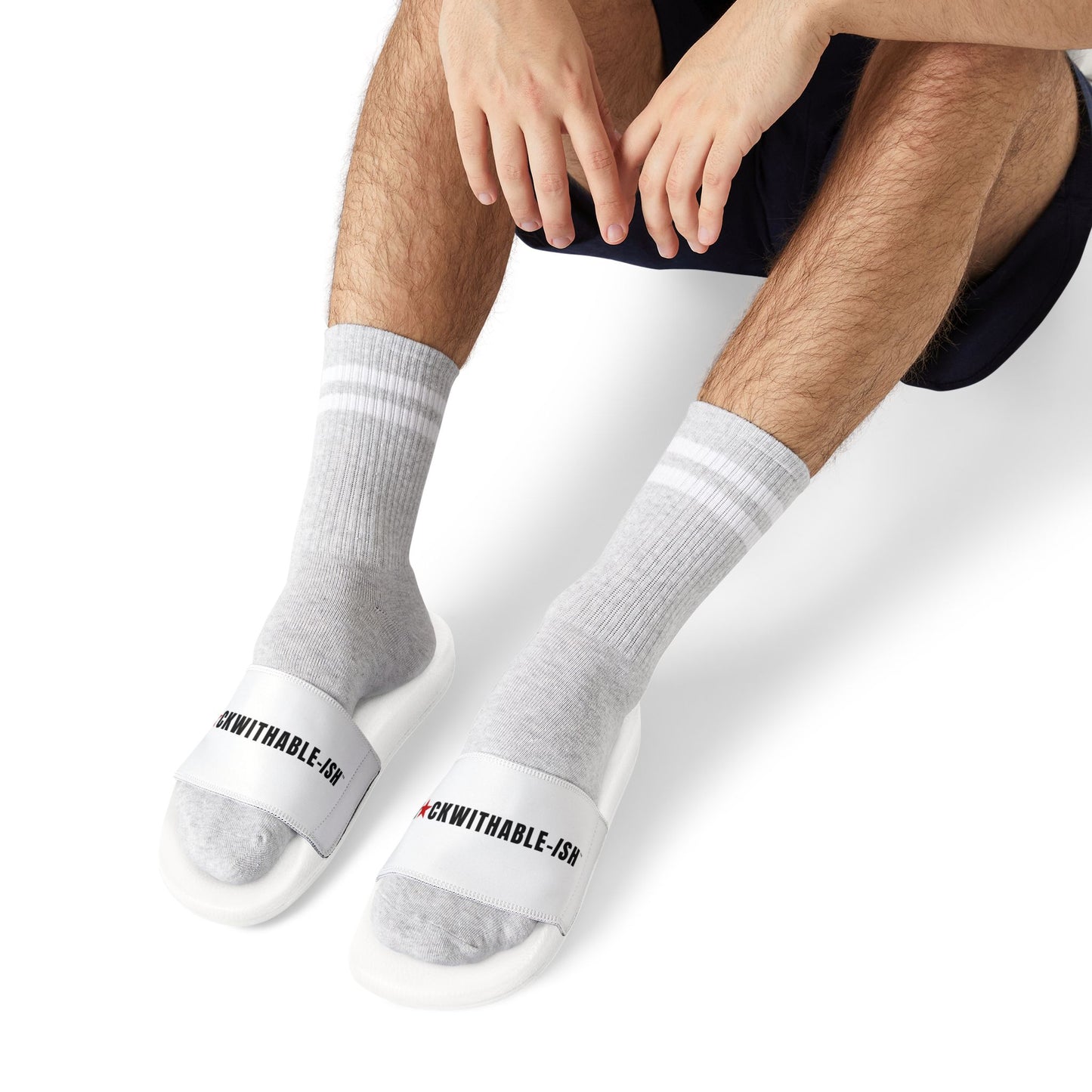 UNF★CKWITHABLE-ISH™ Men's Adjustable Slides White/ Red Star