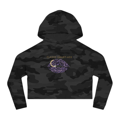 Women's Streetwear Style Cropped Hoodie, Classy Smart-Ass Leopard Lips