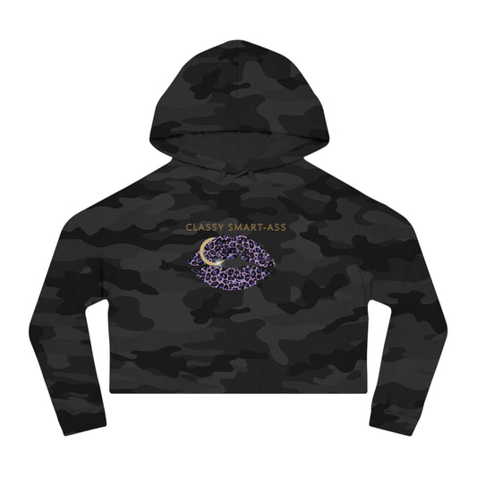 Women's Streetwear Style Cropped Hoodie, Classy Smart-Ass Leopard Lips
