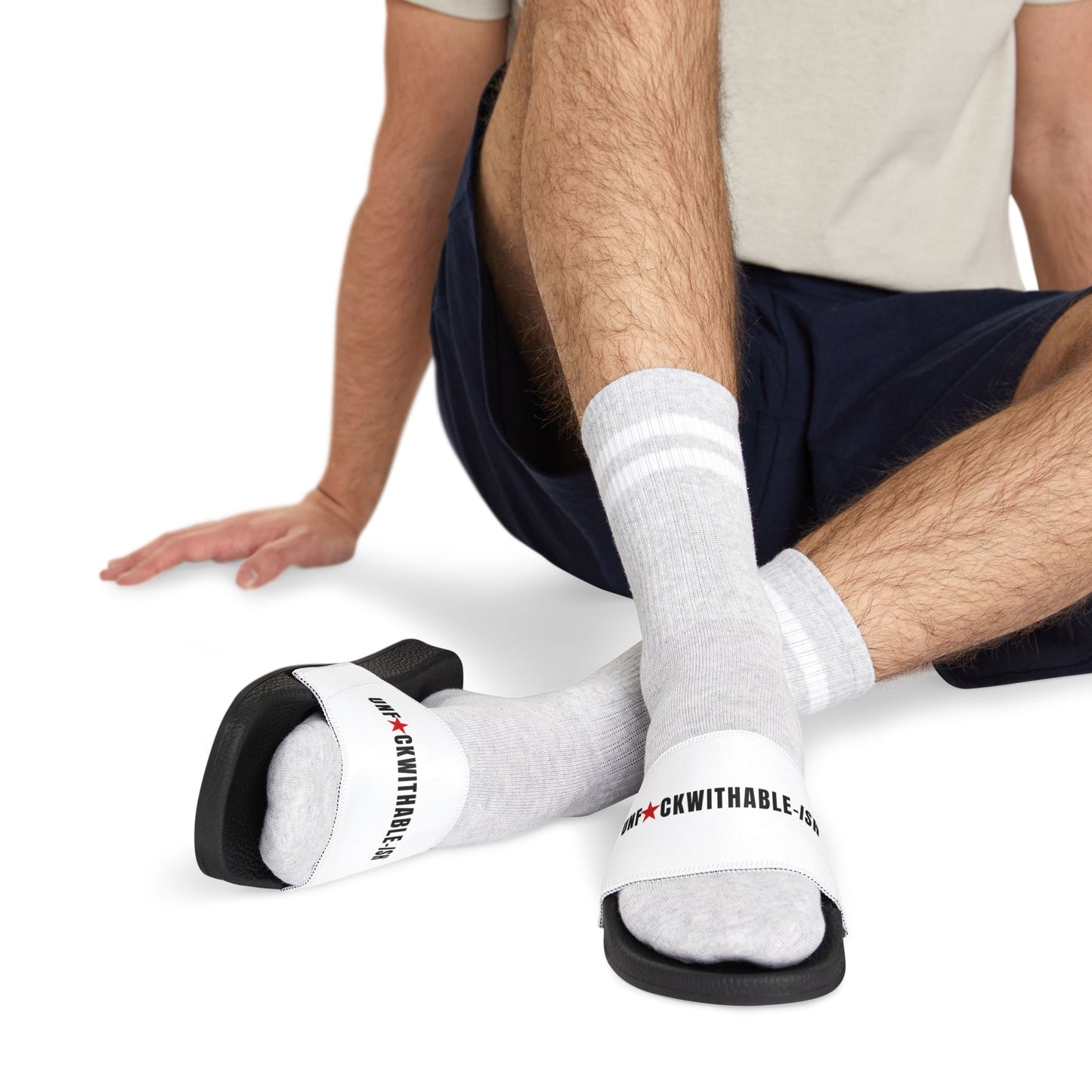 UNF★CKWITHABLE-ISH™ Men's Adjustable Slides White/ Red Star