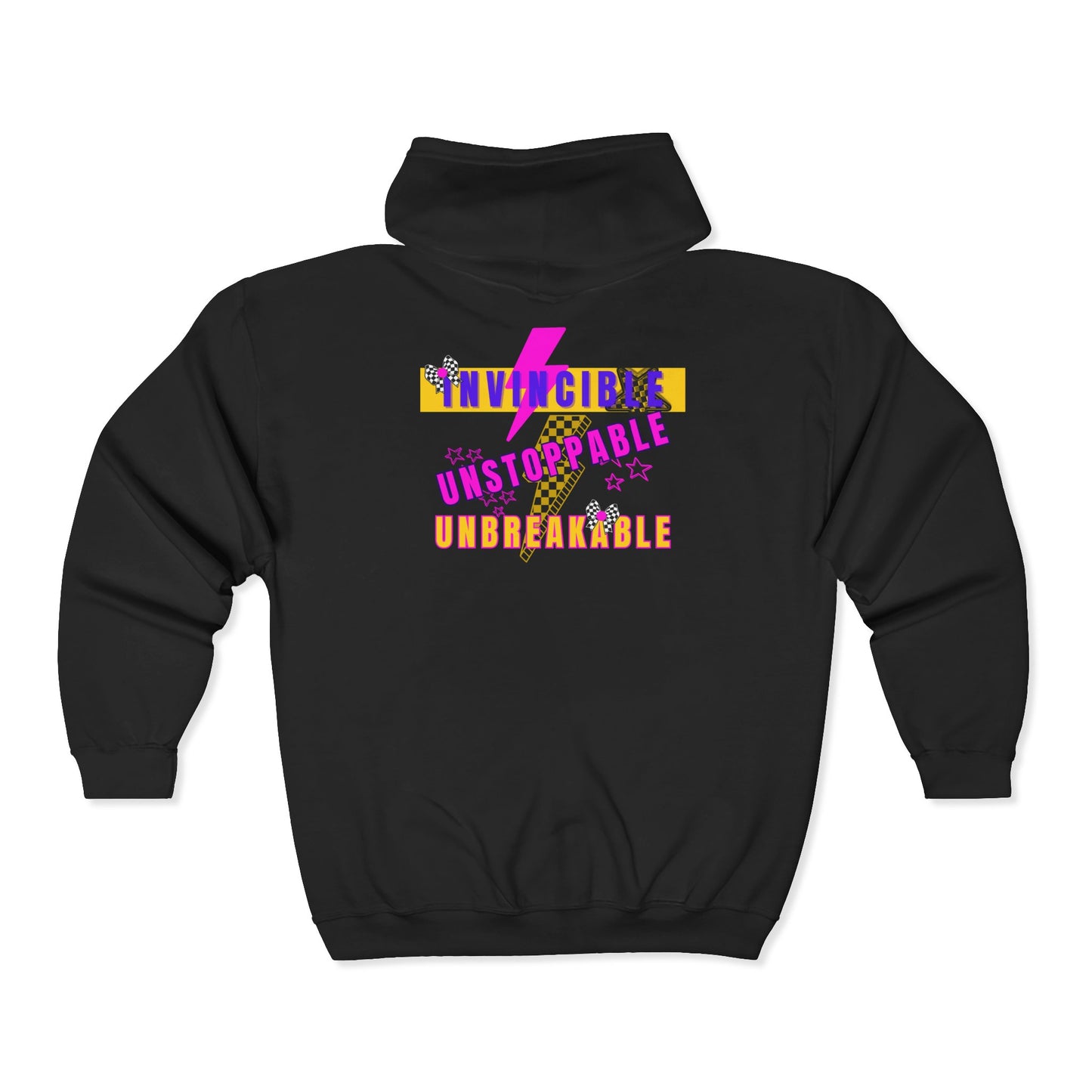 Retro Rebel Hot Pink & Black Checkered Graphics Unisex Zip Hoodie, Unstoppable Edition